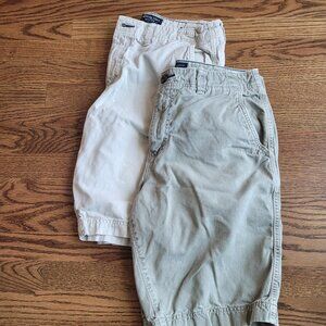 Lot of Two American Eagle Size 32 Shorts AE Some Discoloration Khaki Green